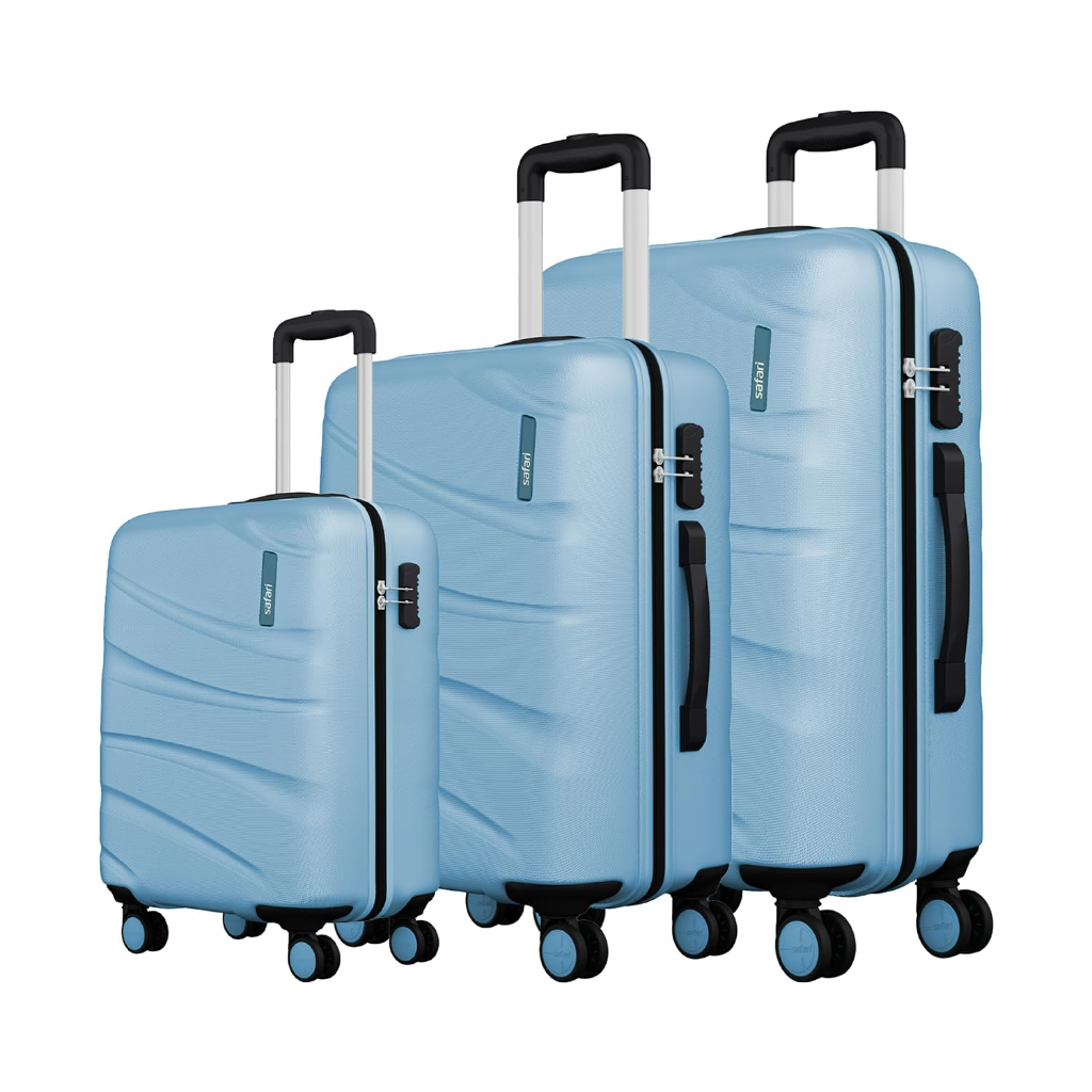 Safari Medium Polycarbonate Persia Hardside Small & Size 8 Spinner Wheel (Cabin & Check-in Trolley) Luggage Set of 2 Pearl Blue Color 55cm & 65cm